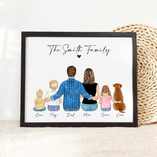 Custom Family Portrait with Pets, Valentines Gift for Mom from Daughter, Personalized Family Wall Art Illustration, Mother birthday gift