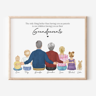 Valentine Gift for Grandparents, Custom Family Portrait Illustration, Grandma Grandpa Gift from Grandkid, Personalized Wall Art,Wall decor
