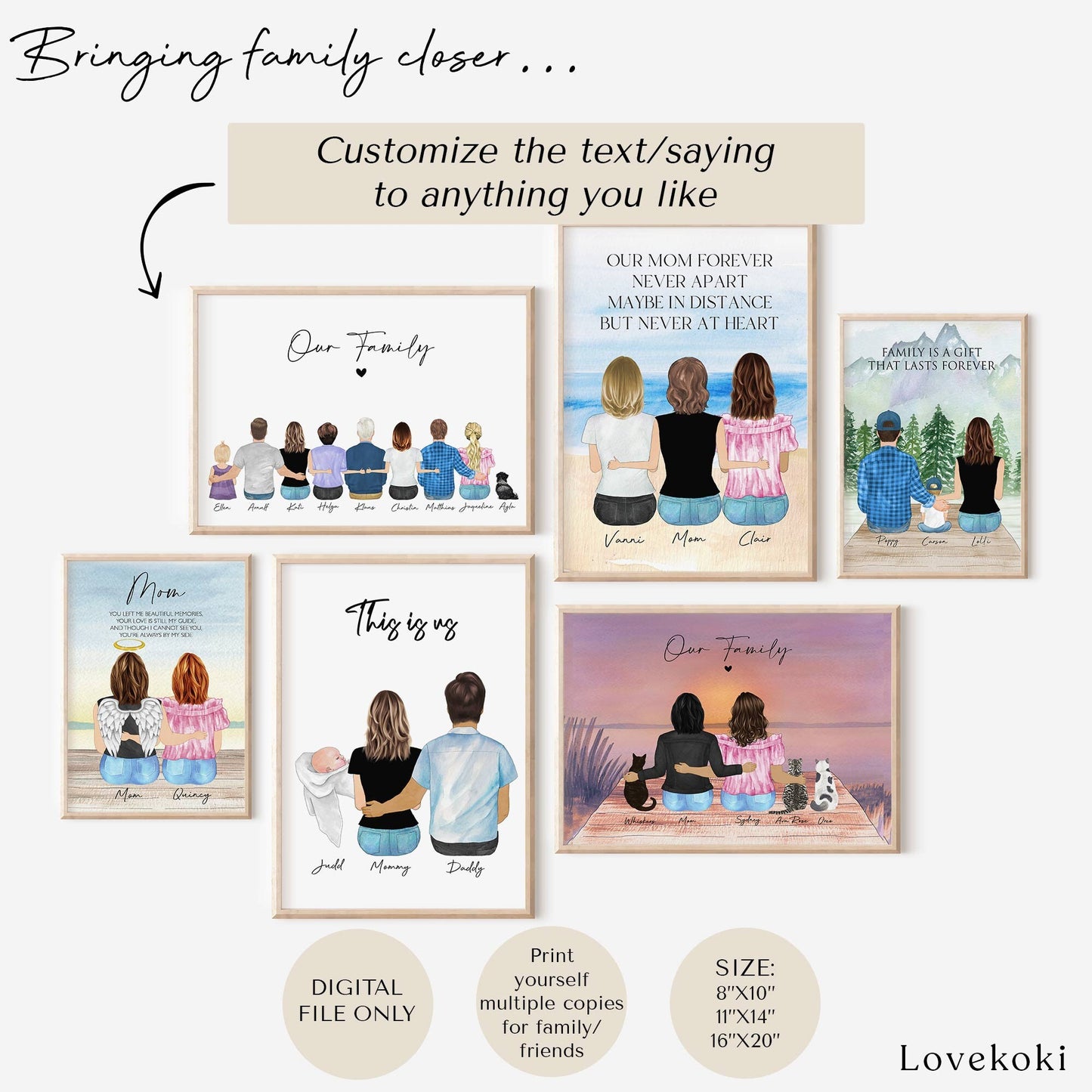 Sister in Law Birthday Gift, Bonus sister,Personalized Valentine Gift, Sibling gift, Sister Wall Print Illustration, Custom Family Portrait