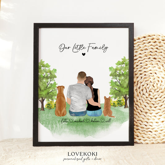 Personalized Couple portrait with pets, Valentines Day Gift, Anniversary/Engagement/Wedding/Birthday gift, Custom Couple dog Gift