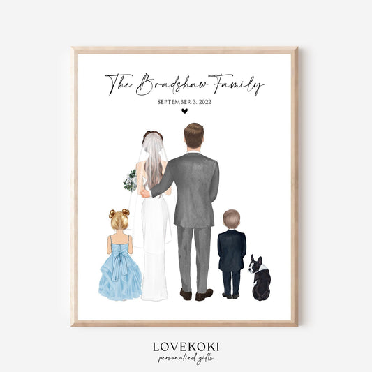Blended Family Portrait for Couple with Kids and Pet
