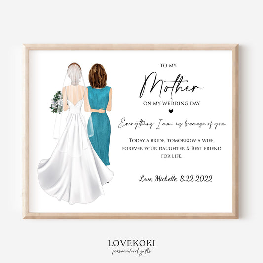 Wedding Illustration Wall Art Gift for Mother of the Bride on Wedding Day