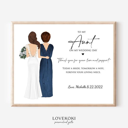 Wedding Illustration Wall Art Gift for Aunt of the Bride on Wedding Day