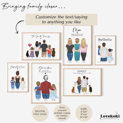 Personalized Father's Day gift for Daddy, Fathers Day Gift From Wife, Family Portrait Drawing, Birthday Gifts for Husband, Dad from Daughter