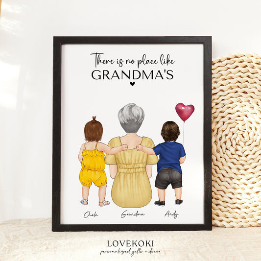 Custom Grandma and Grandchildren Illustration Wall Art Print