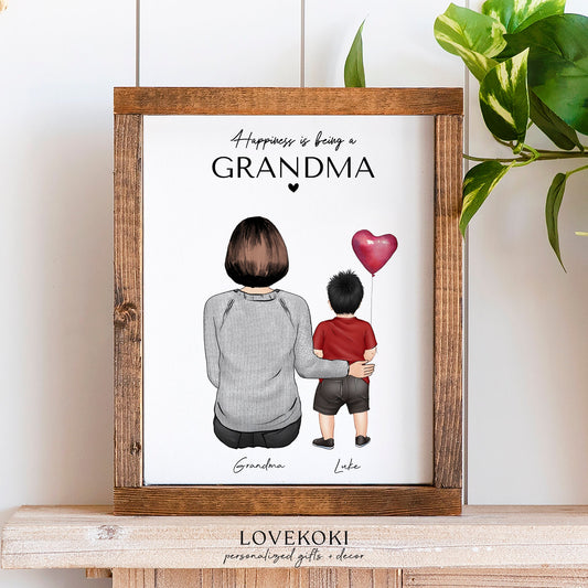 Custom Grandma and Grandson Illustratoin Wall Art Print